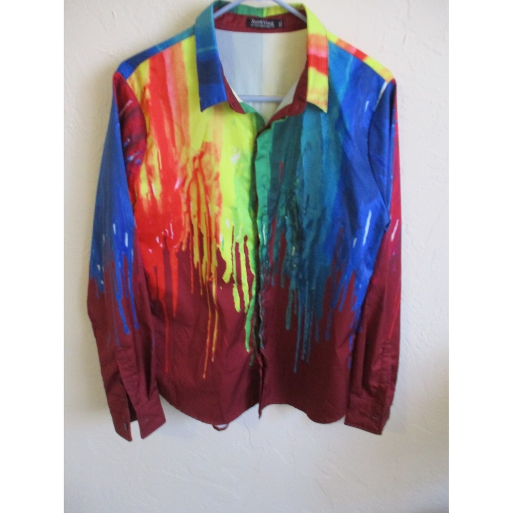 Xuan Ying DRIPPING PAINT Rainbow Splatter Men's Shirt Asia XXL (US L/XL)